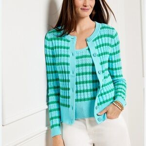 Talbots Teal and Green Striped Cardigan